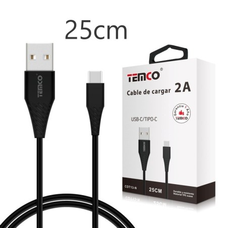 Cable de carga tipo-C 2A. 3m / 2m / 1m / 0,25m. Temco